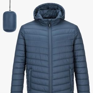 Outdoor Ventures Men's Lightweight Packable Hooded Puffer Jacket Insulated Winte